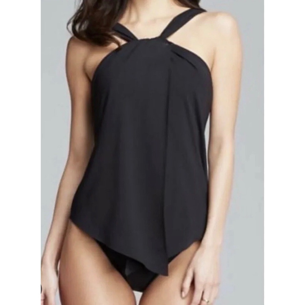 Magicsuit Tara One Piece Swimsuit Womens 10 Black Halter Drape Front Slimming